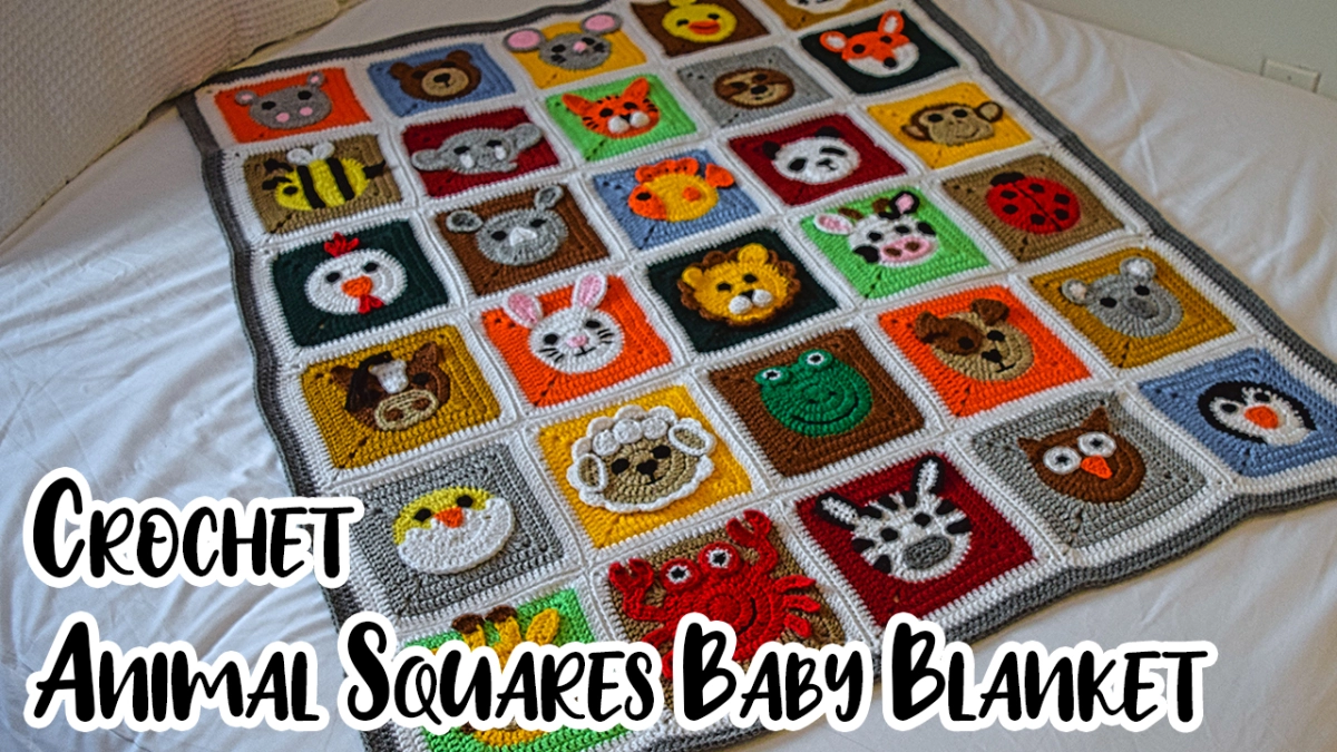 Crochet Animal Squares Baby Blanket | Free Pattern + Video Tutorial